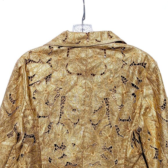 Carlisle Women's Collar Blazer Size 10 Gold Floral Lace Linen Blend 3/4 Sleeves - Picture 8 of 11